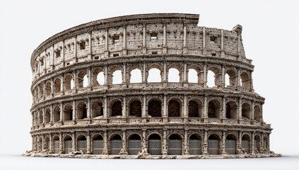 Fototapeta premium Ancient stone amphitheater with multiple arched tiers against a white background