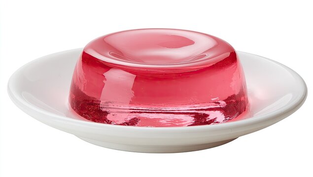 A red, translucent dessert quivers gently in a white dish