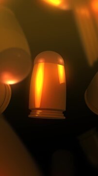 3D Animated Bullets Spinning over Dark Background - Gold Version - Vertical