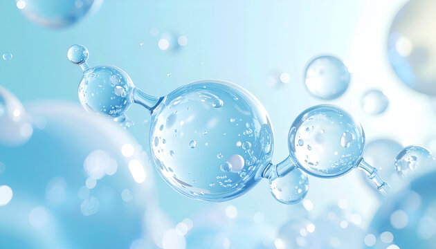 A stunning visual representation of interconnected water molecules floats in a serene, light blue environment.