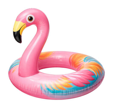 PNG Colorful inflatable flamingo float