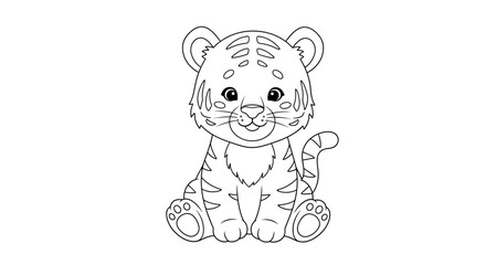 Fototapeta premium Cute Tiger Cub Coloring Page Outline