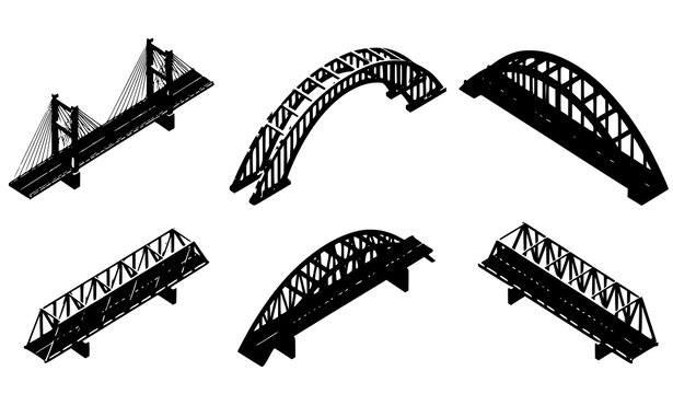 Isometric bridge designs vector suspension arch truss set