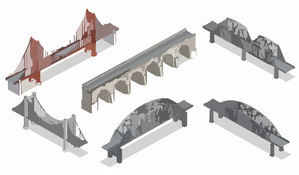 Isometric architectural bridges vector collection multiple styles