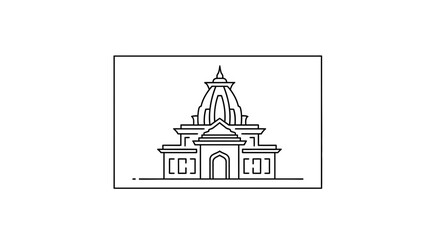 Naklejka premium Minimalist Line Art Icon of a Traditional Temple Building with Arched Entrance
