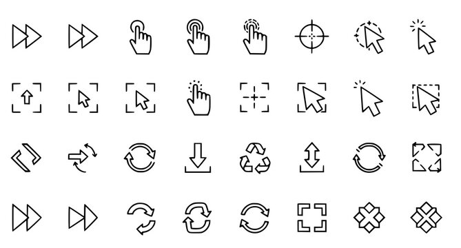 A collection of computer mouse cursor and navigation icons in a flat, minimalist design style