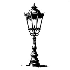 Naklejka premium Sketch style hand drawn artistic lamppost silhouette 1