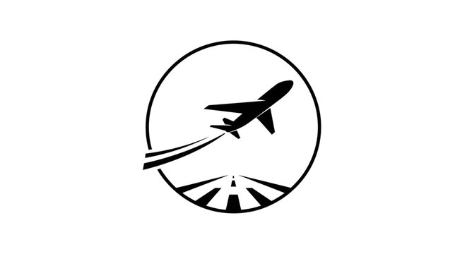 Airplane taking off inside a circle, vector logo