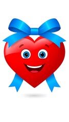 Fototapeta premium Smiling cartoon heart with a blue ribbon, cheerful and vibrant