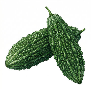 Fresh Bitter Melon Pare Illustration &mdash; Asian Vegetable Momordica Charantia Indonesian Ingredient