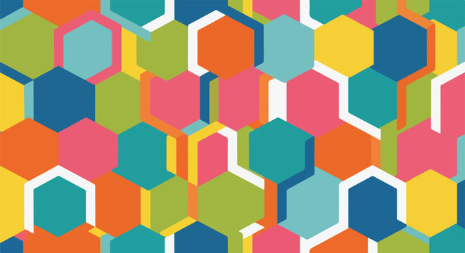 Colorful geometric pattern featuring overlapping hexagonal shapes