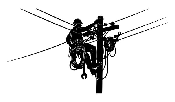 Electrician lineman silhouette vector power line worker minimal icon design