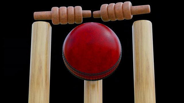 Cricket Ball 4K Animation Asset Featuring Red Leather Ball Impact on Stumps