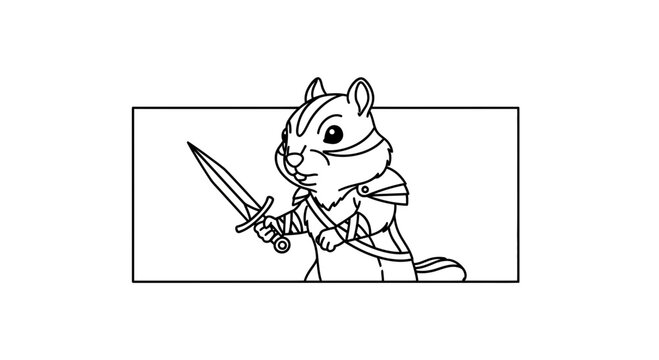 Cute Chipmunk Warrior Holding Sword, Fantasy Character, Cartoon Style