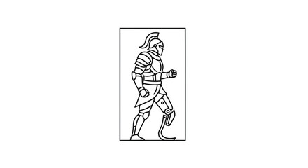 Obraz premium Warrior with Prosthetic Leg Walking Forward, Ancient Armor, Strength, Resilience
