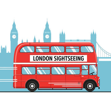 Red London Double Decker Bus with Big Ben and Tower Bridge Silhouette