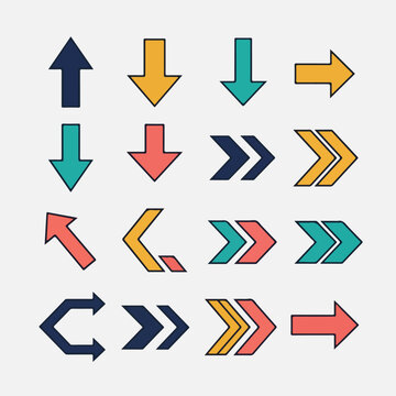 Colorful vector arrows pointing up, down, left, right, and diagonals