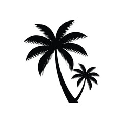 Obraz premium Two silhouetted palm trees stand against a white background.