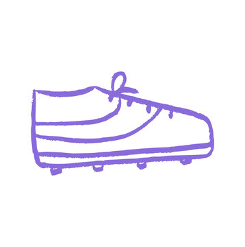 Soccer cleats shoe, hand drawn football boots, doodle sport equipment, crayon wax texture, athlete footwear, rough sketch icon, athletic sneakers element