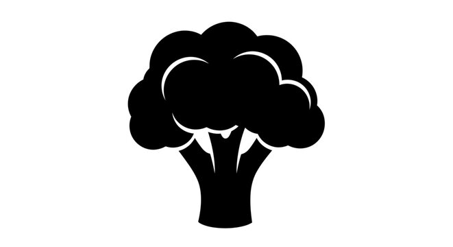 Simple black and white illustration of a broccoli floret on a white background