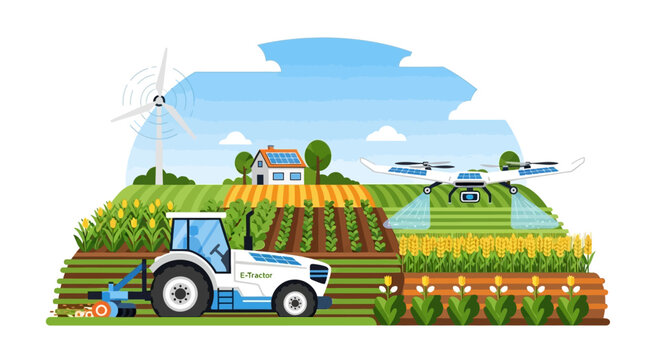 Tractor in a farm field working.