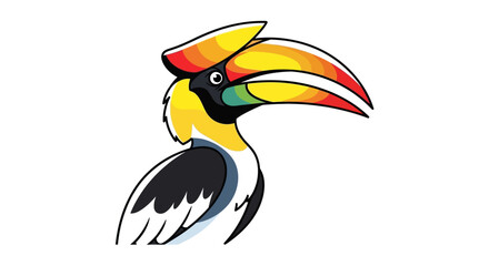 Colorful Cartoon Hornbill Bird Head Closeup. © biw