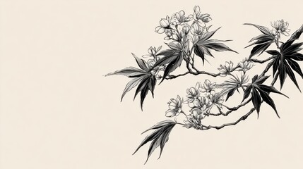 Fototapeta premium Elegant Black and White Floral Design with Delicate Cherry Blossoms