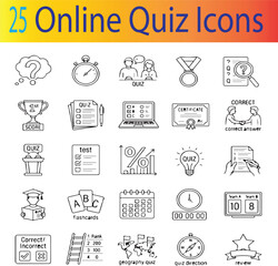 Fototapeta premium Premium Online Quiz & Examination Linear Icons: Minimalist Question Mark, Answer, Test Scoring, and Digital Assessment Vector Symbols. 
