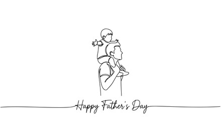 Obraz premium Minimalist Illustration Celebrating Father's Day with an Embrace and Child on Shoulder