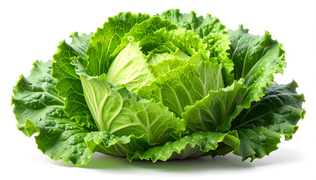 Fresh green head of cabbage with textured leaves on white surface