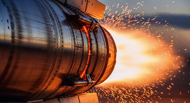 Close Up Rudal yang Sedang Meluncur dengan Kencang Mengeluarkan Percikan Api yang Spektakuler