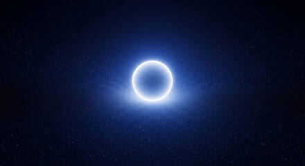 Fototapeta premium A brilliant blue glowing ring illuminates the vast, dark cosmic expanse filled with distant stars.