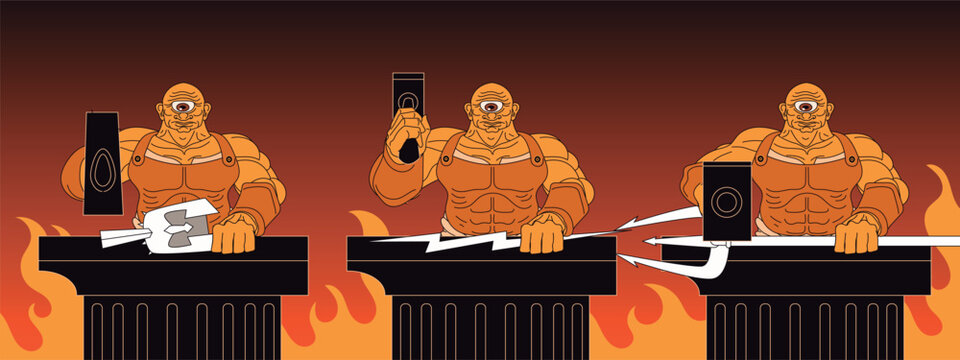 cyclopes forging weapons of zeus poseidon and hades