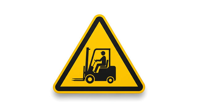 Warning sign with forklift operator isolated on white background