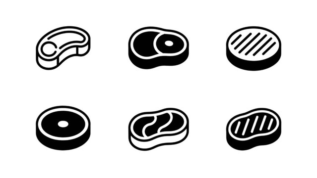 Six different types of sliced and grilled meat products in black and white illustration Vector
