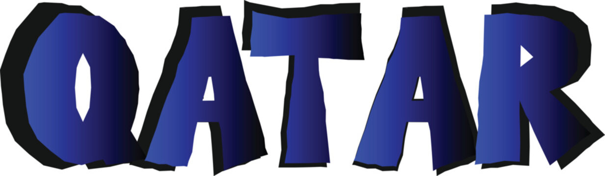 Qatar text with bold playful 3D blue typography and dark shadow on a bright white background for travel promotion. isolated on white background