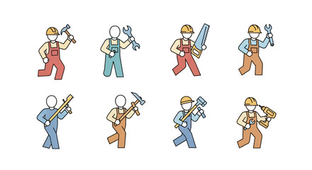 Naklejka premium Workers with various hand tools.