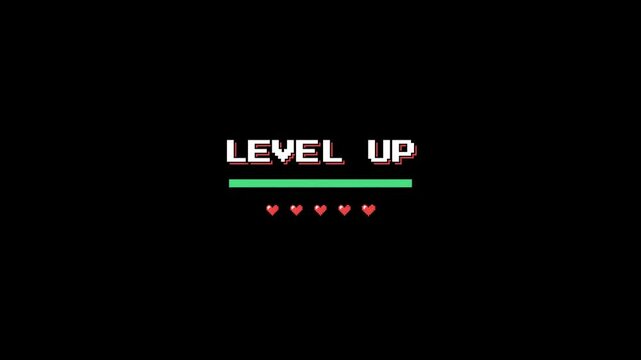 Level Up A Gaming Achievement Displaying Increased Skill and Progress with Heart Icons on a Black Background