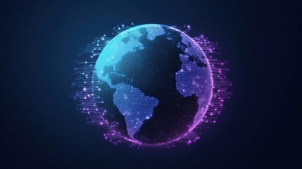 Fototapeta premium Vibrant Abstract Digital Planet Earth Representation with Luminous Runes and Data Representation