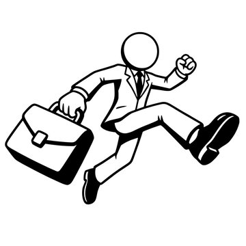 businessman running with briefcase line drawing illustration vector clipart black and white