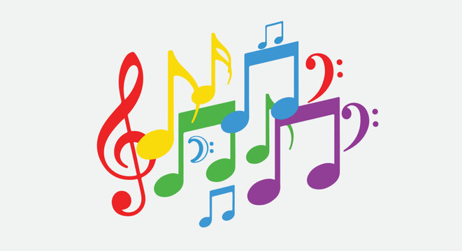 Colorful musical notes and symbols arranged in a playful composition