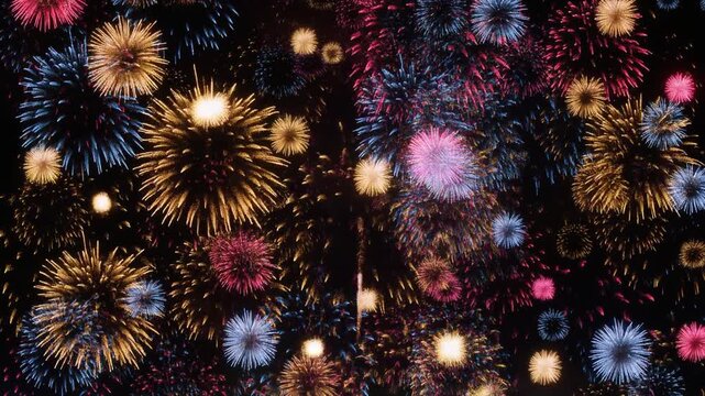 Colorful Fireworks Exploding in Night Sky, Celebration and Festival Event Concept	
