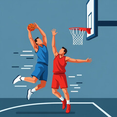 Naklejka premium Athletic Player Scoring a Layup While Being Blocked by Tough Opponent