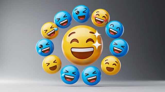 Happy emoji circle animation celebrating happiness and joyful expressions for social media communication platforms and digital messaging apps