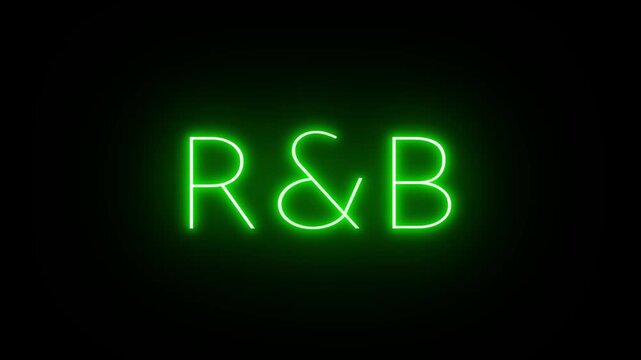 R&B neon sign animation green flickering glowing text on black background 
