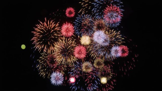 Colorful Fireworks Exploding in Night Sky, Celebration and Festival Event Concept