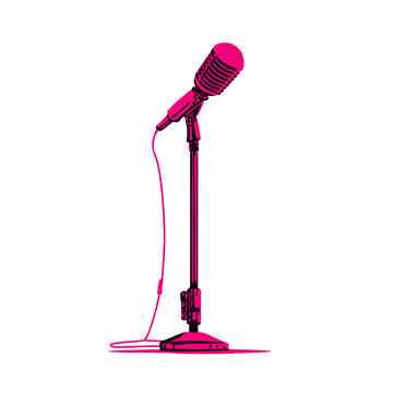 Vintage microphone on stand with vibrant pink design
