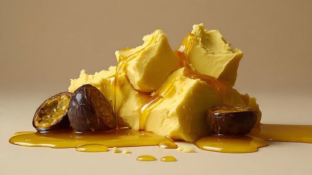 Large Chunks of Unrefined Yellow Shea Butter with Marula Fruit Accents