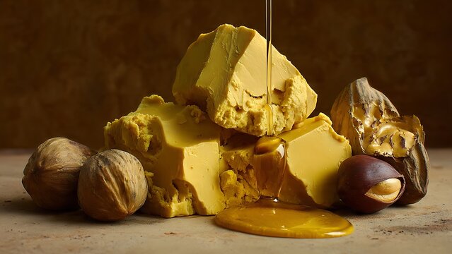 Large Chunks of Unrefined Yellow Shea Butter with Marula Nuts and Liquid