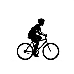 Naklejka premium Silhouette of cyclist riding bike at sunset minimalist black and white illustration
